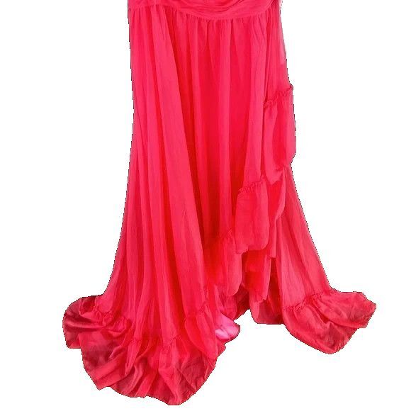 Mac Duggal 67989 Cherry Red Chiffon Ruffled One Shoulder Asymetric Gown Dress - Picture 5 of 6
